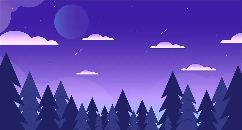 Papel pintado noche de estrellas con bosques lo fi chill  Ilustración