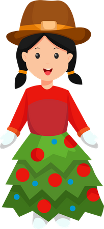 Petite fille de Noël avec un costume d'épicéa  Illustration