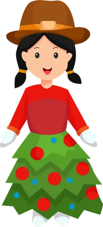 Petite fille de Noël avec un costume d'épicéa  Illustration