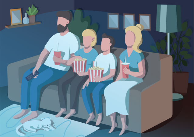 Noite de cinema em família  Ilustração