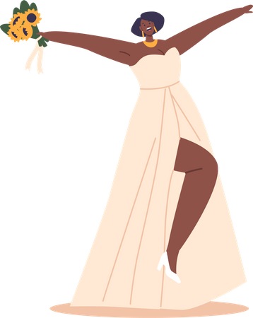 Noiva afro-americana segura buquê de girassol  Ilustração