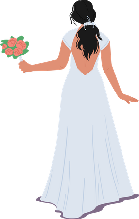Noiva estilosa em vestido elegante com buquê  Ilustração