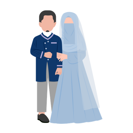 Noivo e noiva muçulmanos juntos  Ilustração