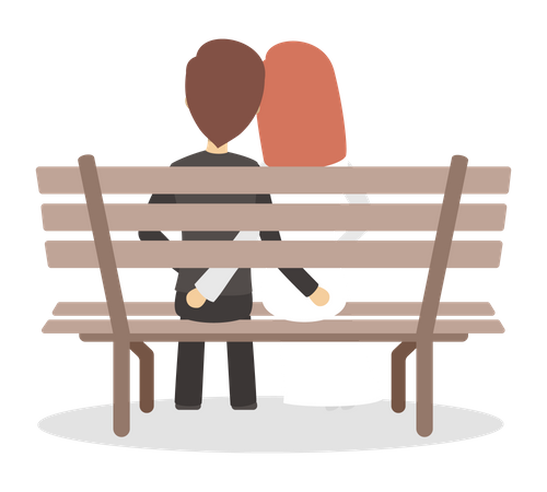 Noivos sentados no banco  Ilustração