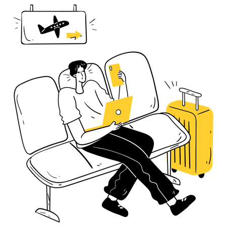 Nomadic Freelancer at an Airport Lounge  Illustration