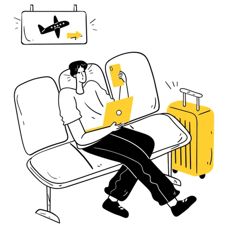 Nomadic Freelancer at an Airport Lounge  Illustration