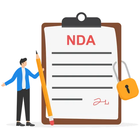 NDA Non Disclosure Agreement Contract Signing Legal Confidential Document For Working Employee Acknowledge Concept Confidence Businessman Holding Signing Pen With NDA Locked With Padlock Document イラスト