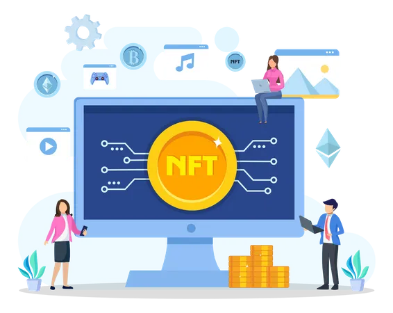 NFT Non Fungible Token Digital Crypto Art Blockchain Technology Flat Vector Illustration Illustration