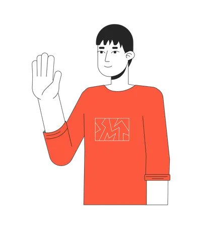 Normal japanese guy waving shyly  Illustration