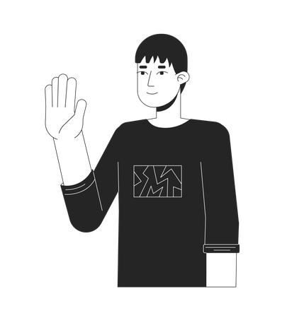 Normal japanese guy waving shyly  Illustration