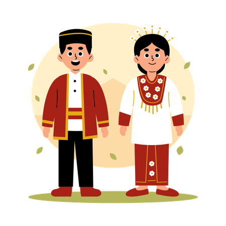 Casal tradicional de North Maluku em roupas culturais, North Maluku  Ilustração