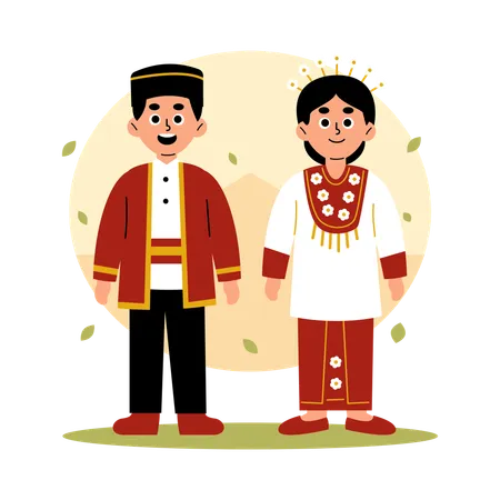 Casal tradicional de North Maluku em roupas culturais, North Maluku  Ilustração