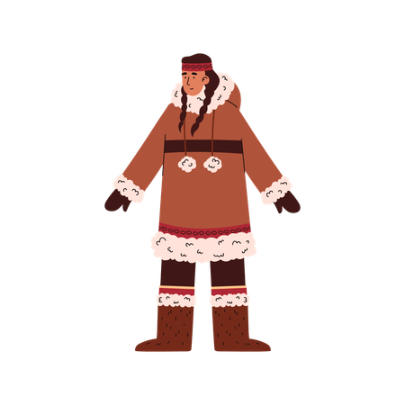 North woman in traditional Eskimos clothing  Illustration