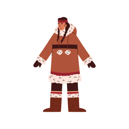 North woman in traditional Eskimos clothing  Illustration