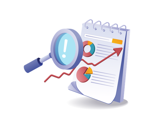 Notas en papel de análisis de datos empresariales.  Illustration