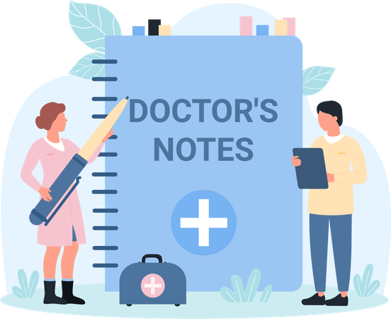 Notas médicas sobre la salud y la prescripción de los pacientes.  Ilustración