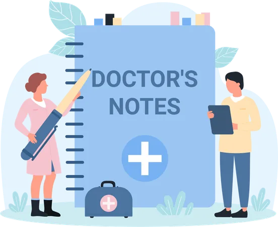 Notas médicas sobre la salud y la prescripción de los pacientes.  Ilustración