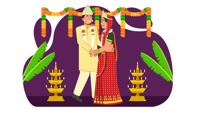 Un couple nouvellement bengali se marie  Illustration