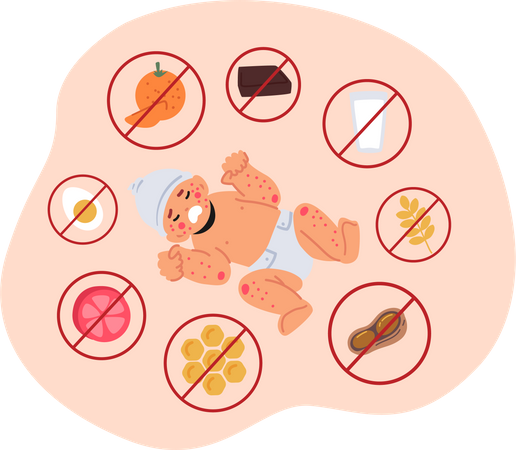 Nouveau-né souffrant d'allergie alimentaire aux agrumes  Illustration