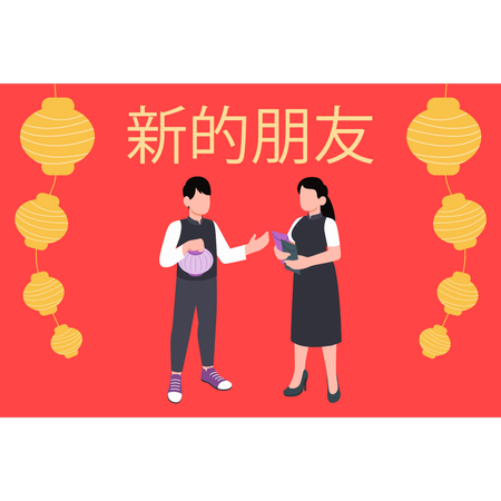 Couple chinois parlant  Illustration