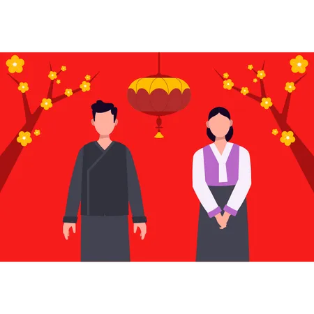 Couple chinois debout ensemble  Illustration