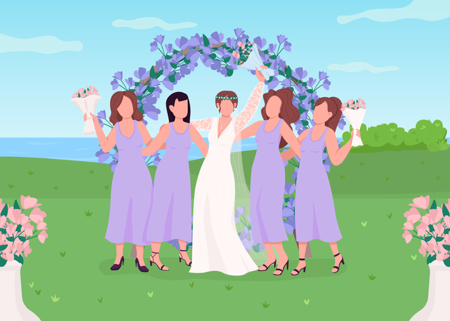 Novia con damas de honor  Ilustración