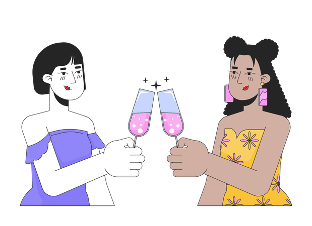 Novia lesbianas tintineando vasos  Ilustración