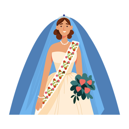 Novia sosteniendo un bokeh en la mano  Ilustración