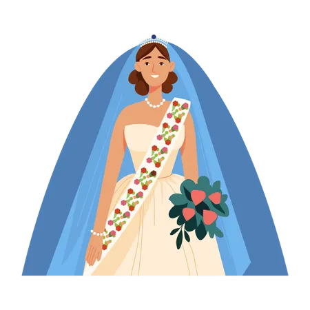 Novia sosteniendo un bokeh en la mano  Ilustración