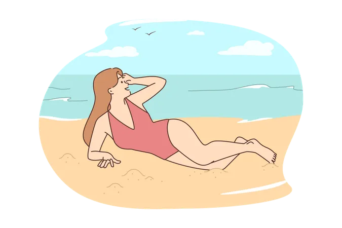Moça que aprecia na praia  Ilustração