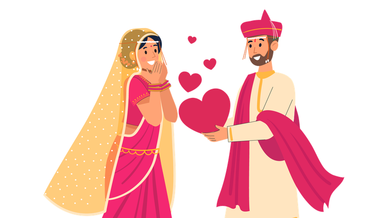 Novio de Maharashtra dando corazón a la novia  Ilustración