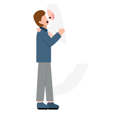 Novio musulmán sosteniendo novia  Ilustración