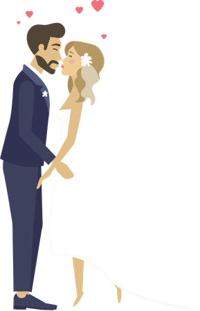 La novia y el novio besándose  Ilustración