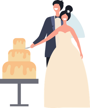 Pastel de corte de pareja de boda  Ilustración