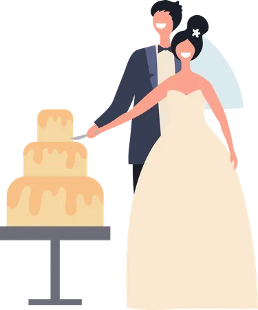 Pastel de corte de pareja de boda  Ilustración