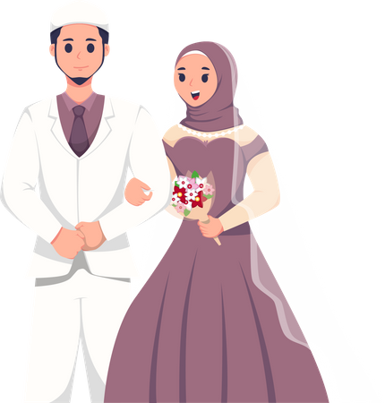Pareja de novios islámicos el día de la boda  Ilustración
