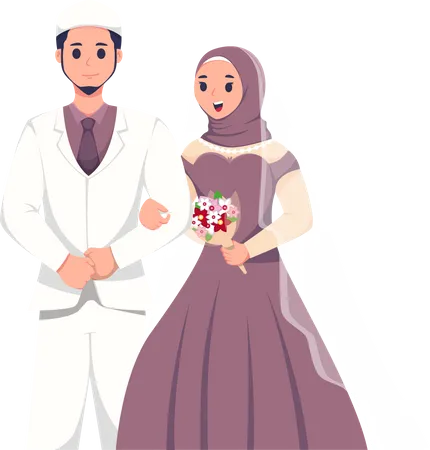 Pareja de novios islámicos el día de la boda  Ilustración