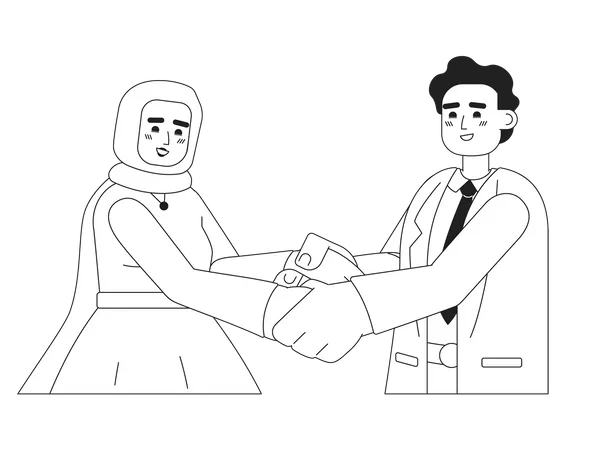 Pareja de novios musulmanes cogidos de la mano  Ilustración