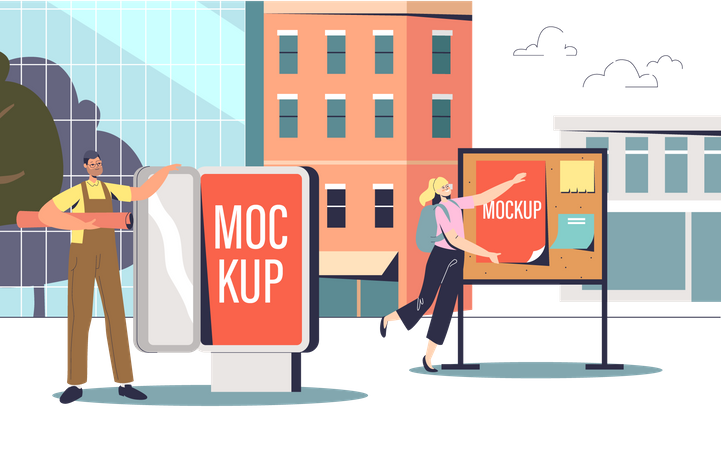 Novos banners publicitários em placas de rua  Illustration