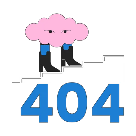 Nube surrealista caminando con botas mensaje flash de error 404  Ilustración