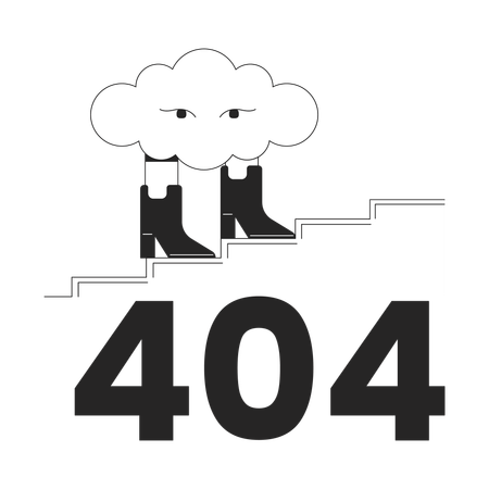 Nube surrealista caminando con botas mensaje flash de error 404  Ilustración