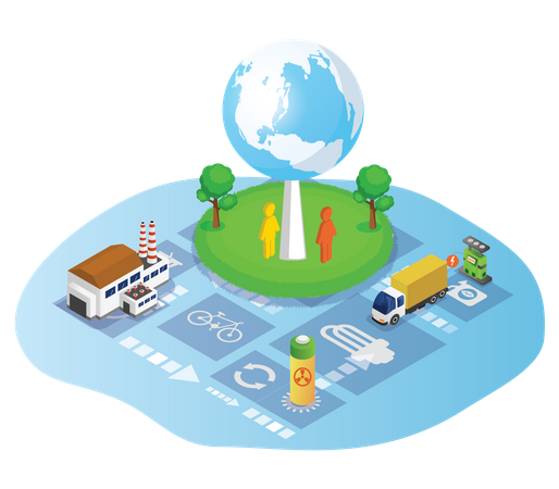 Nuclear Power Plant with e car charging station  Illustration