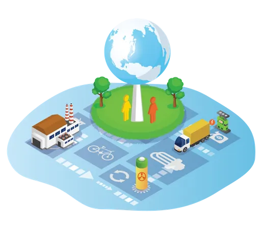 Nuclear Power Plant with e car charging station  Illustration