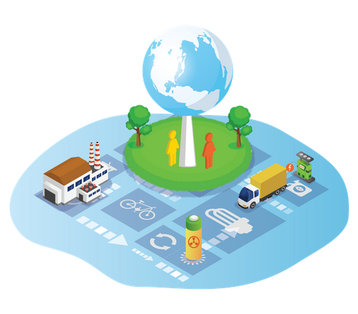 Nuclear Power Plant with e car charging station  Illustration