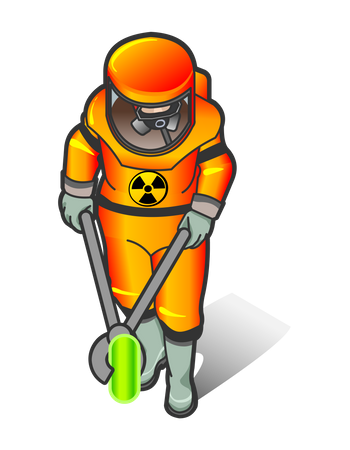 Nuclear Worker holding radioactive object with fire tongs Illustration