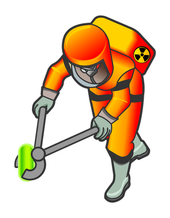 Nuclear Worker holding radioactive object with fire tongs  Illustration