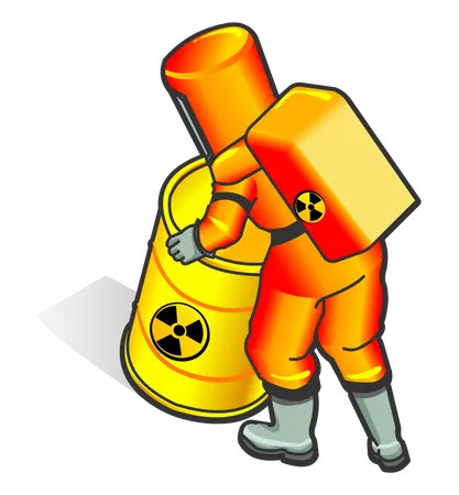 Nuclear Worker Moving radioactive barrel  Illustration