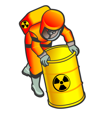 Nuclear Worker Moving radioactive barrel  Illustration