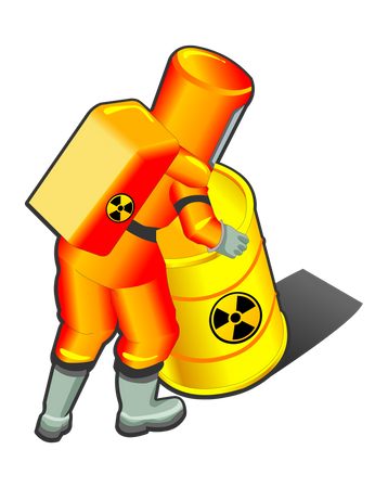 Nuclear Worker pushing radioactive barrel  Illustration