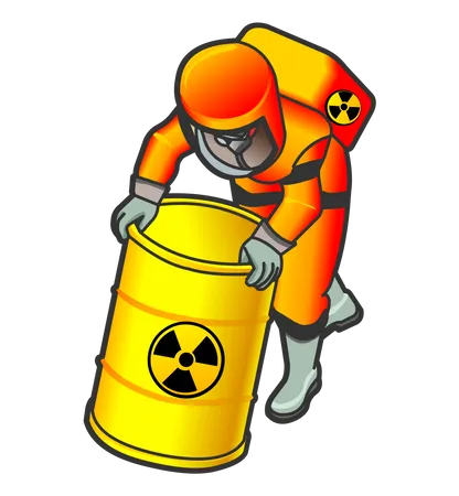 Nuclear Worker pushing radioactive barrel  Illustration